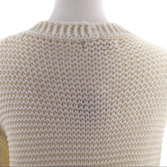 Simply Couture Oversized Beige Open Knit Pom-Pom Sleeve Sweater Cardigan - Picture 12 of 13